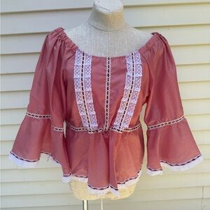 Women's Colombian Cumbia Red Lace Trim Top